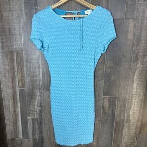 Le Lis Blue Smocked Bodycon Dress Women's Small Lined Textured‎ Back Tie Mini